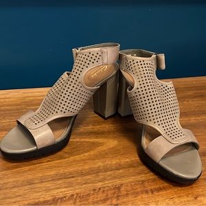 Clarks Artisan Greyish Taupe, Open Toe, Sandal Heel, Size 8 - New, Never Worn!